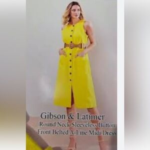 Gibson Latimer Yellow Button-Down Midi Dress